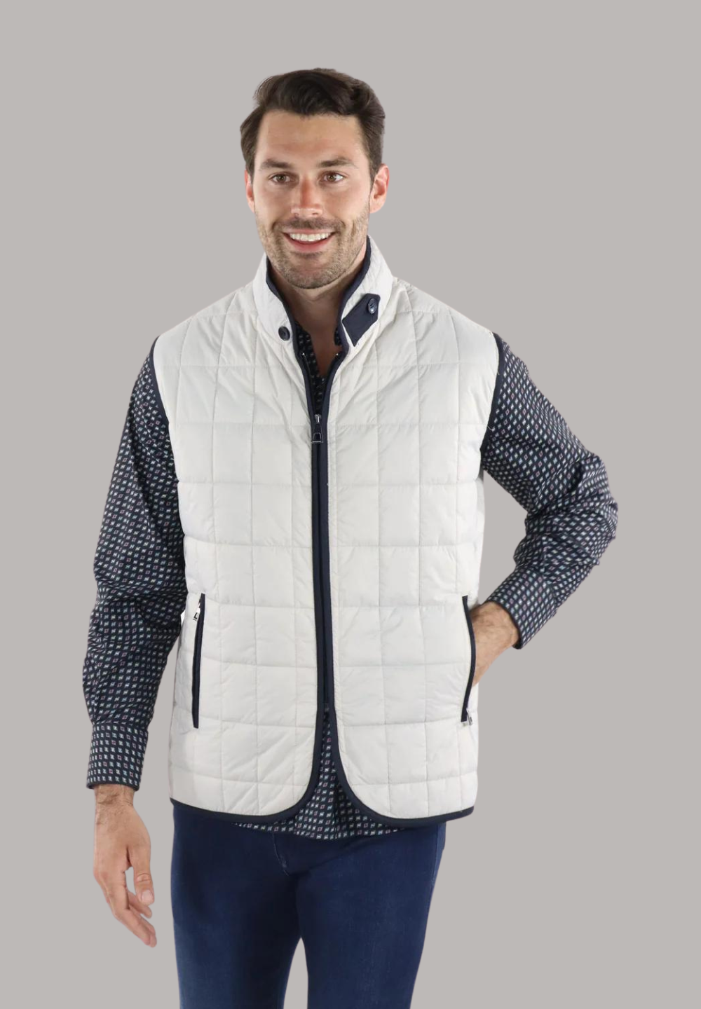 Full Zip Beige Quilted Vest American Heritage