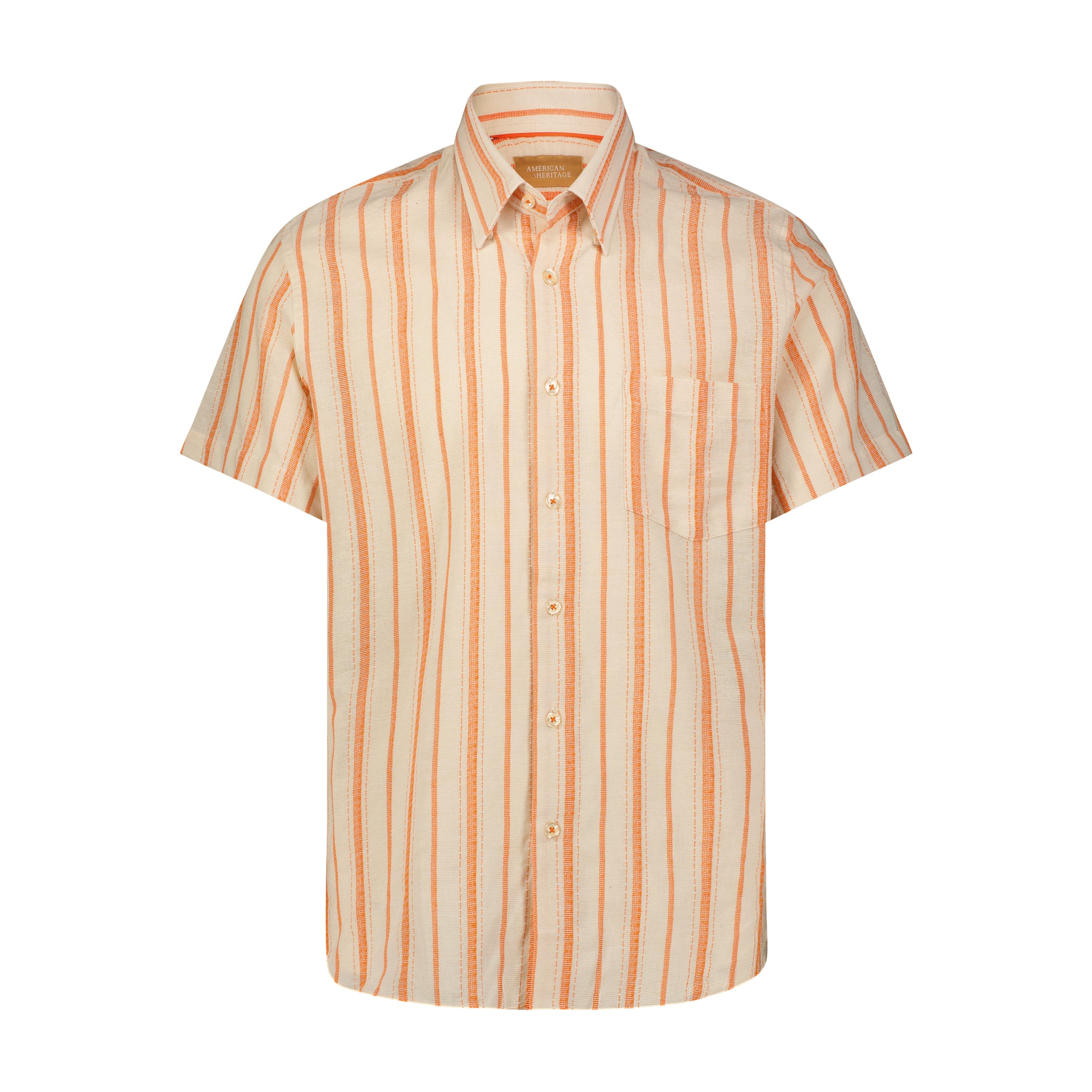 Orange with Beige Striped Short Sleeve Shirt