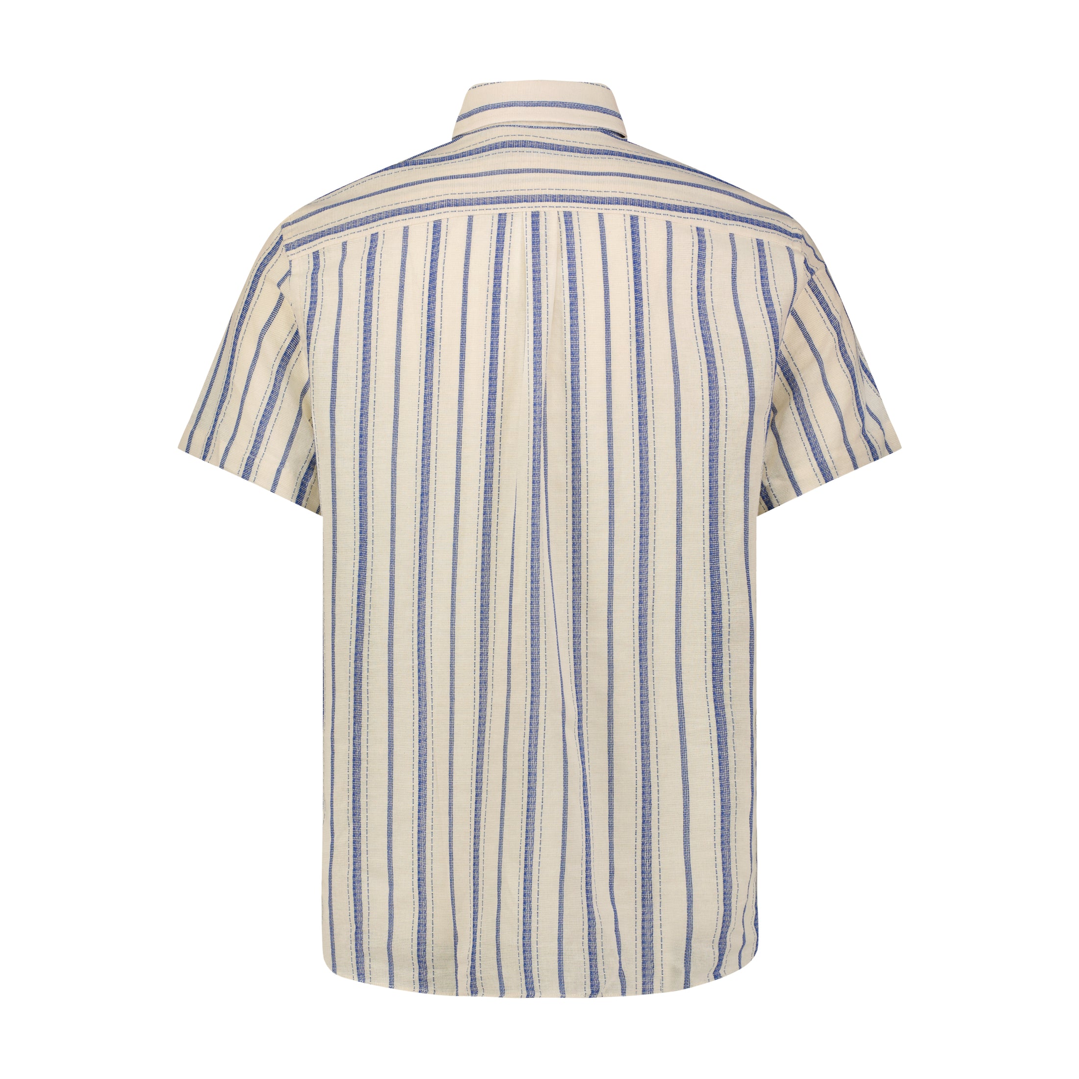 Denim Blue with Beige Striped Short Sleeve Shirt