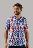 Load image into Gallery viewer, Blue and Red Honeycomb Polo Shirt
