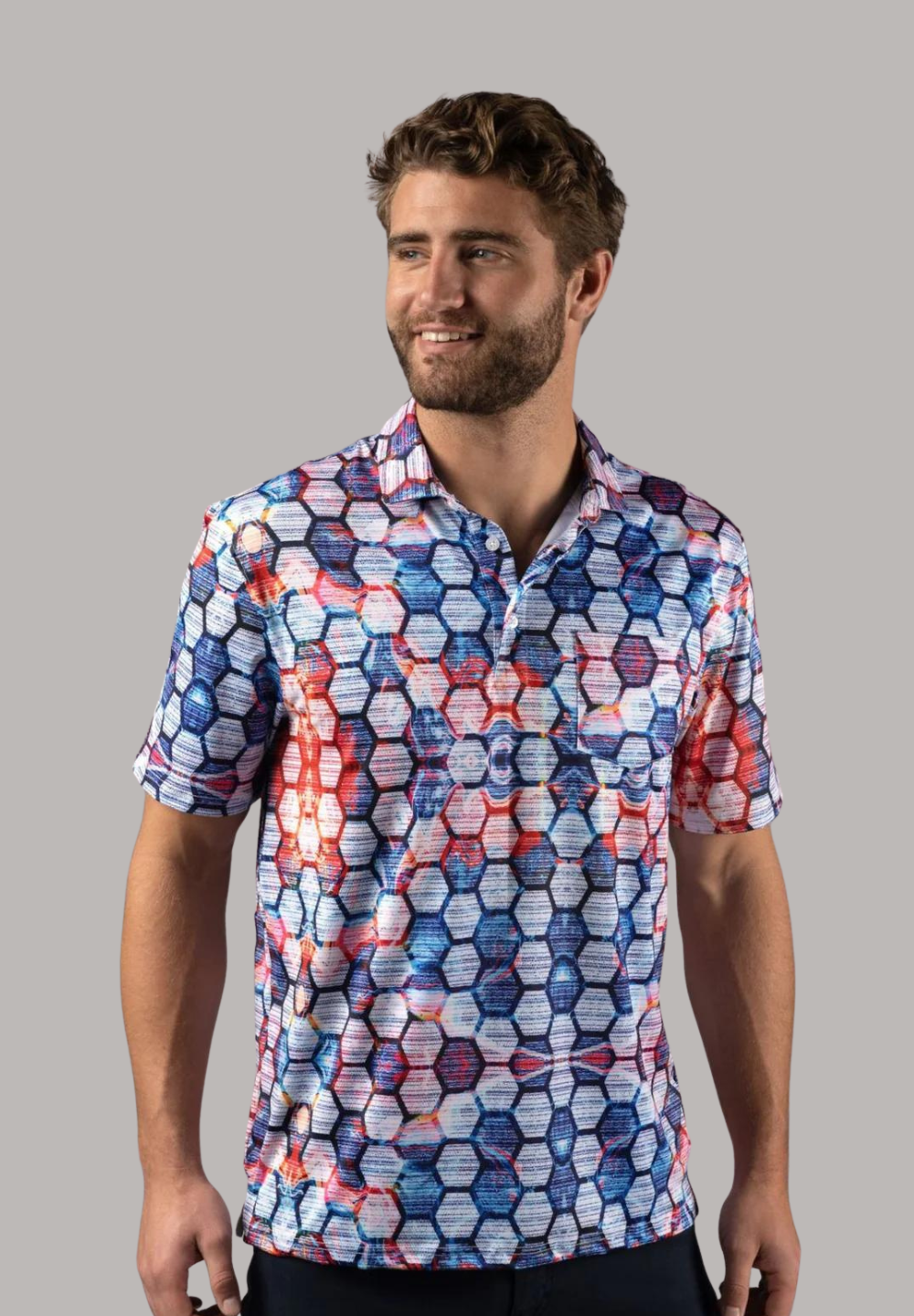Blue and Red Honeycomb Polo Shirt