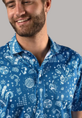 Load image into Gallery viewer, Blue with White Music Print Polo Shirt
