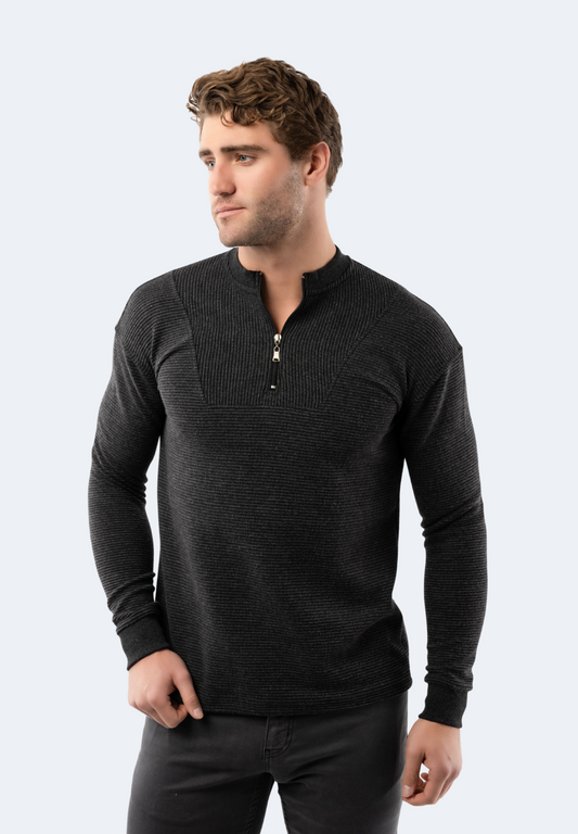 Black Waffle Stripe Quarter Zip