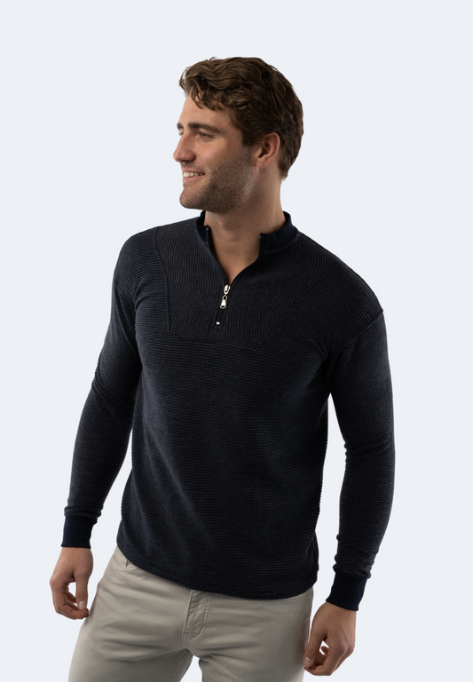 Navy Waffle Stripe Quarter Zip