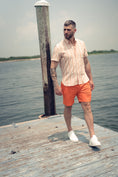 Load image into Gallery viewer, Orange with Beige Striped Short Sleeve Shirt
