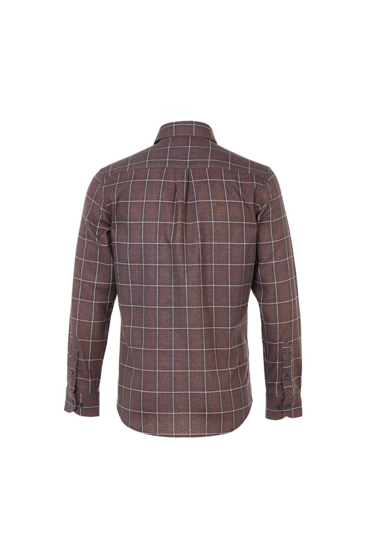 Coffee Plaid Brushed Flannel Shirt