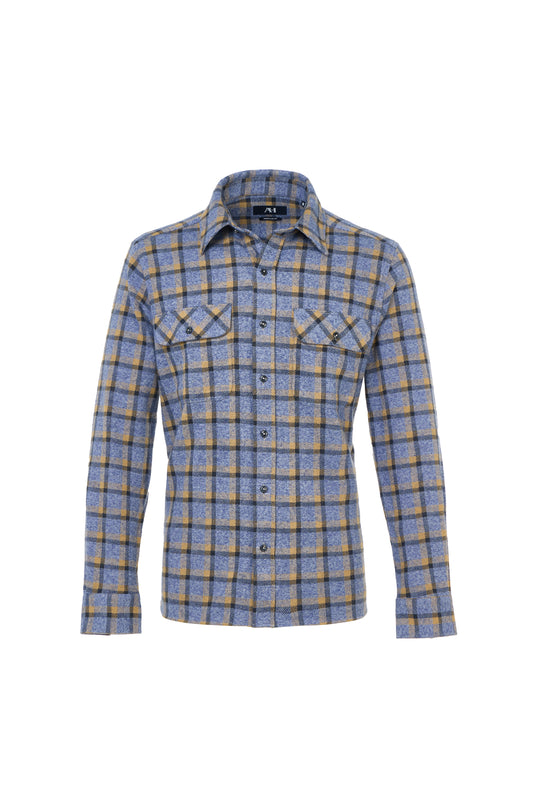 Indigo Plaid Stretch Shirt Jacket