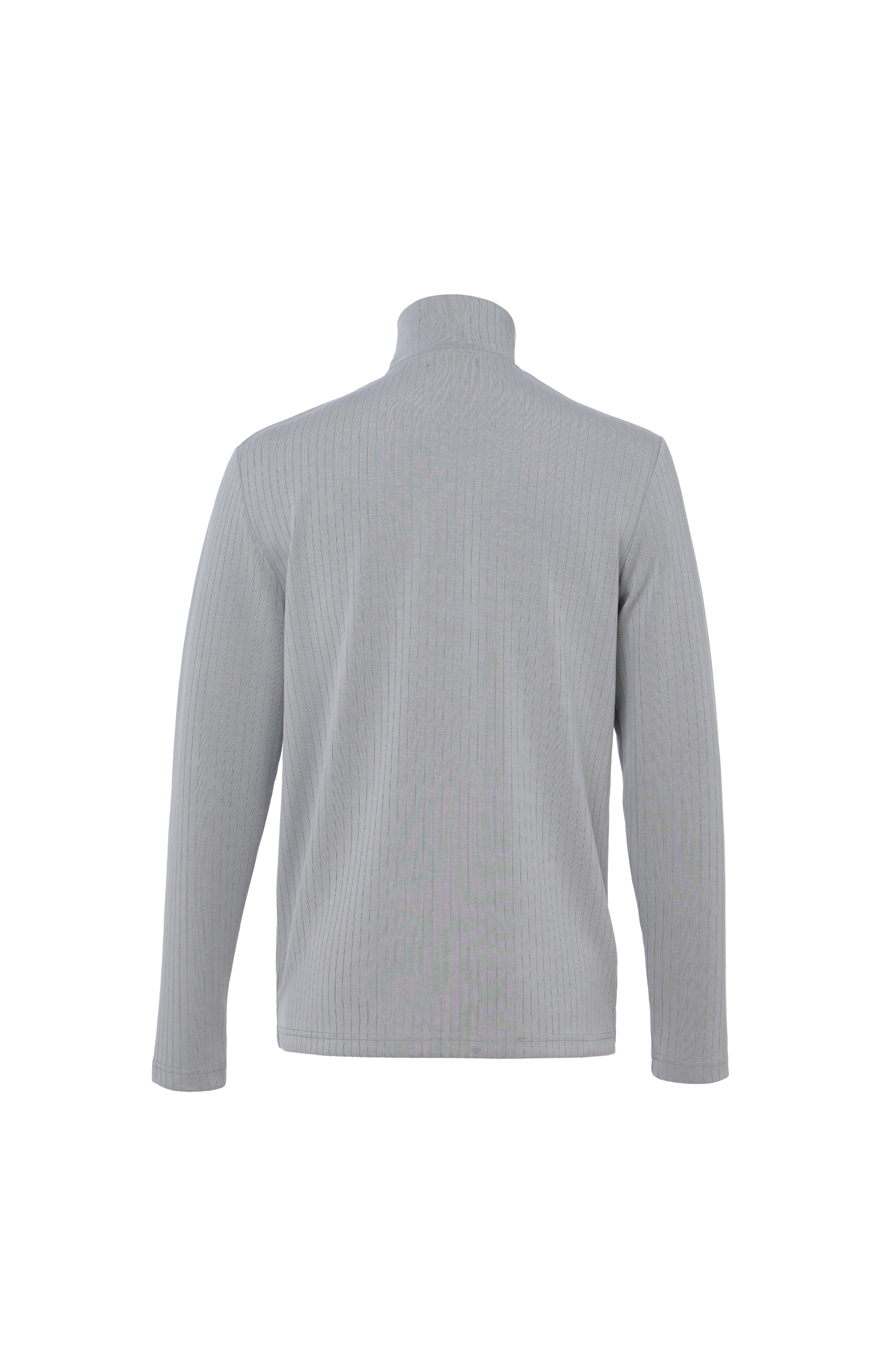 Gray ribbed turtleneck sweater on a white background