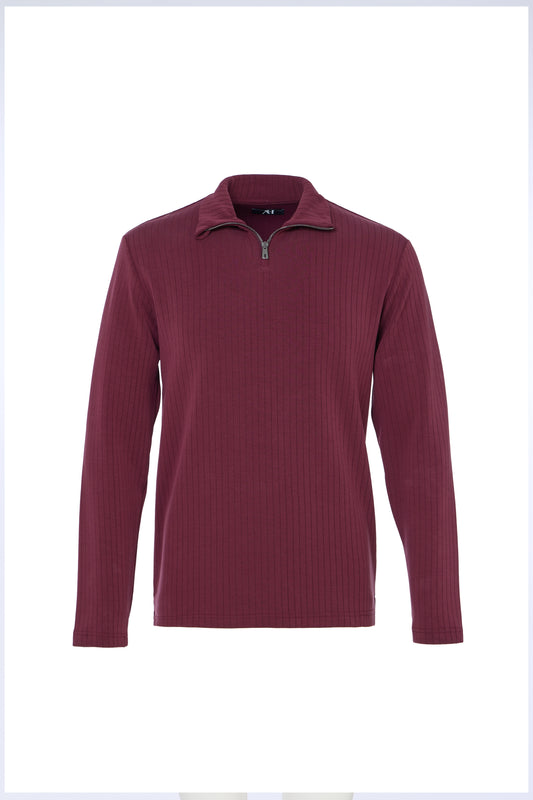 Bordeaux Ribbed Stripe Quarter Zip