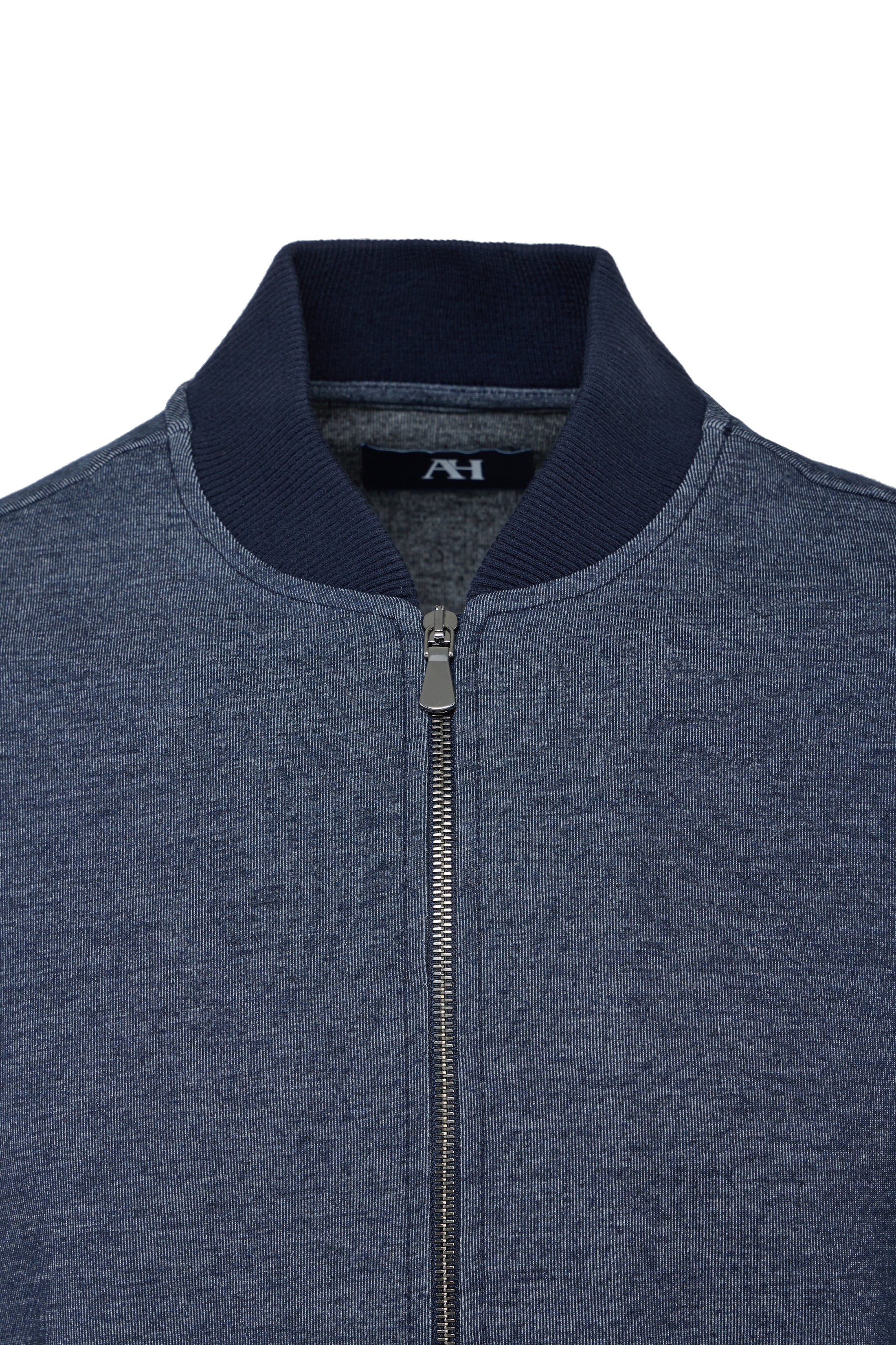 Navy Micro Stripe Baseball Zip Jacket