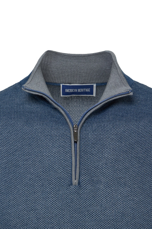 Indigo Two-Tone Waffle Quarter-Zip Sweater