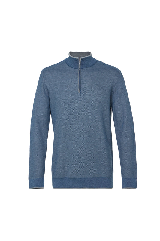 Indigo Two-Tone Waffle Quarter-Zip Sweater