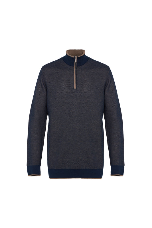 Navy Two-Tone Waffle Quarter-Zip Sweater