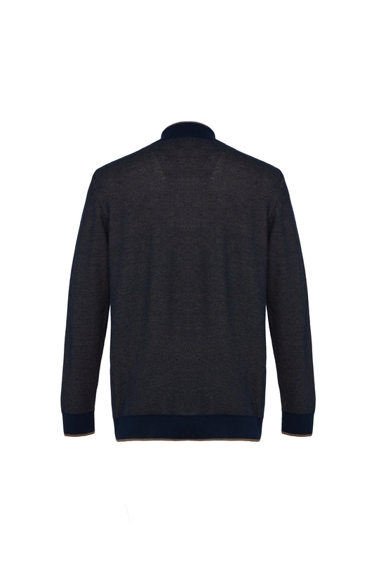 Navy Two-Tone Waffle Quarter-Zip Sweater