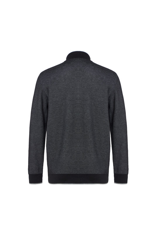 Black Two-Tone Waffle Quarter-Zip Sweater