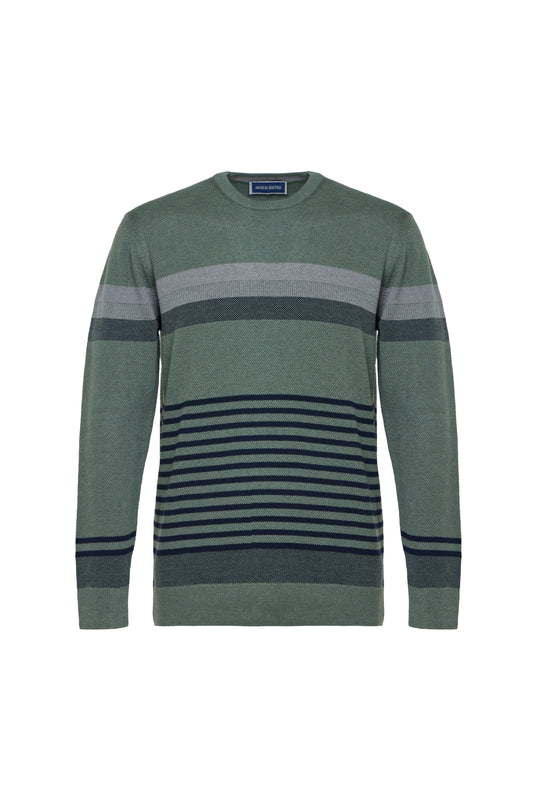 Green Crew Neck Striped Sweater