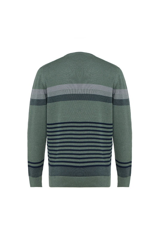 Green Crew Neck Striped Sweater