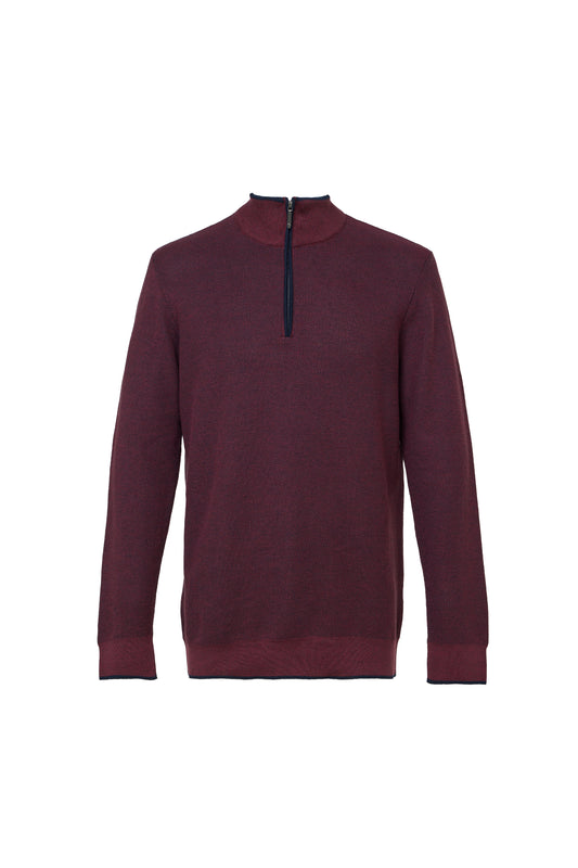 Bordeaux Two-Tone Waffle Quarter-Zip Sweater