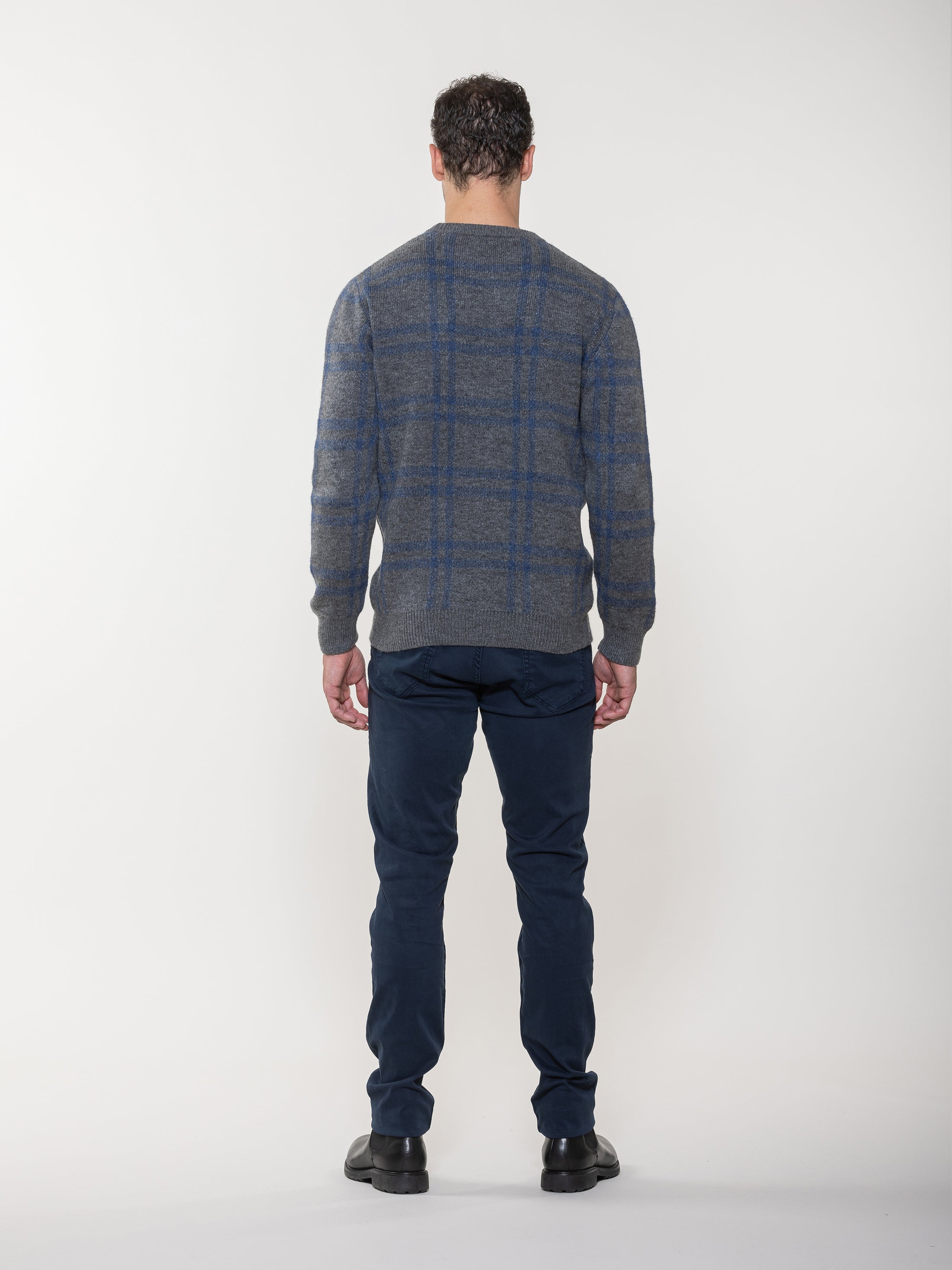 Crew Neck Jacquard Grid Sweater