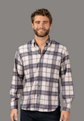 Load image into Gallery viewer, Beige and Navy Plaid Shirt
