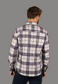 Load image into Gallery viewer, Beige and Navy Plaid Shirt
