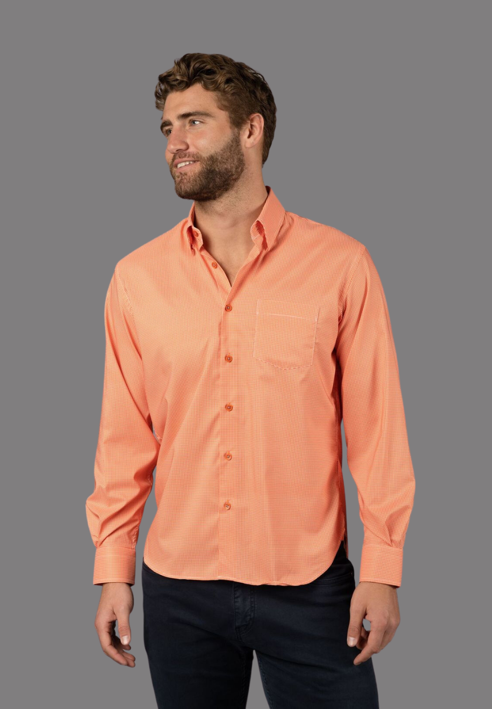 Orange and White Check Shirt