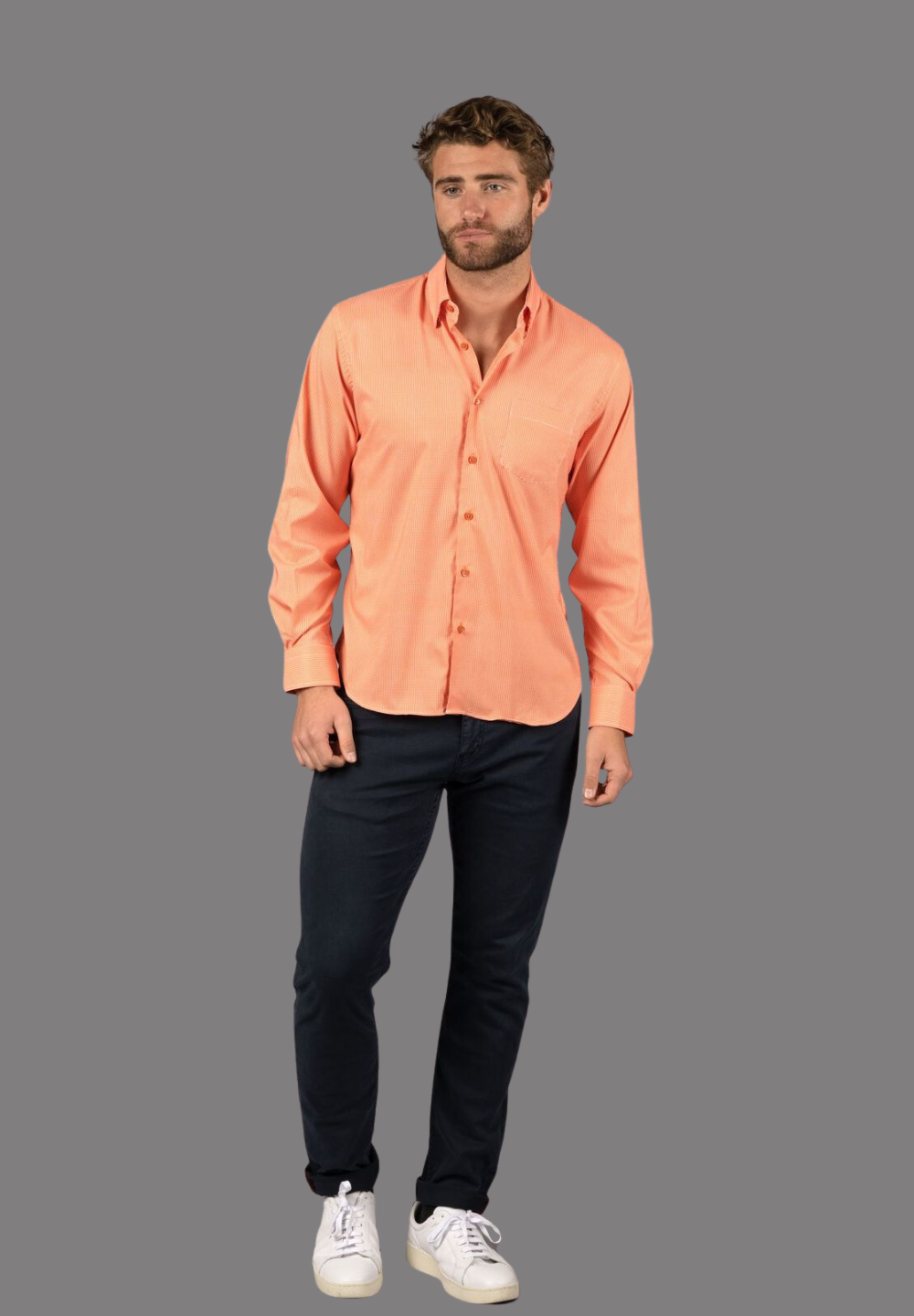 Orange and White Check Shirt