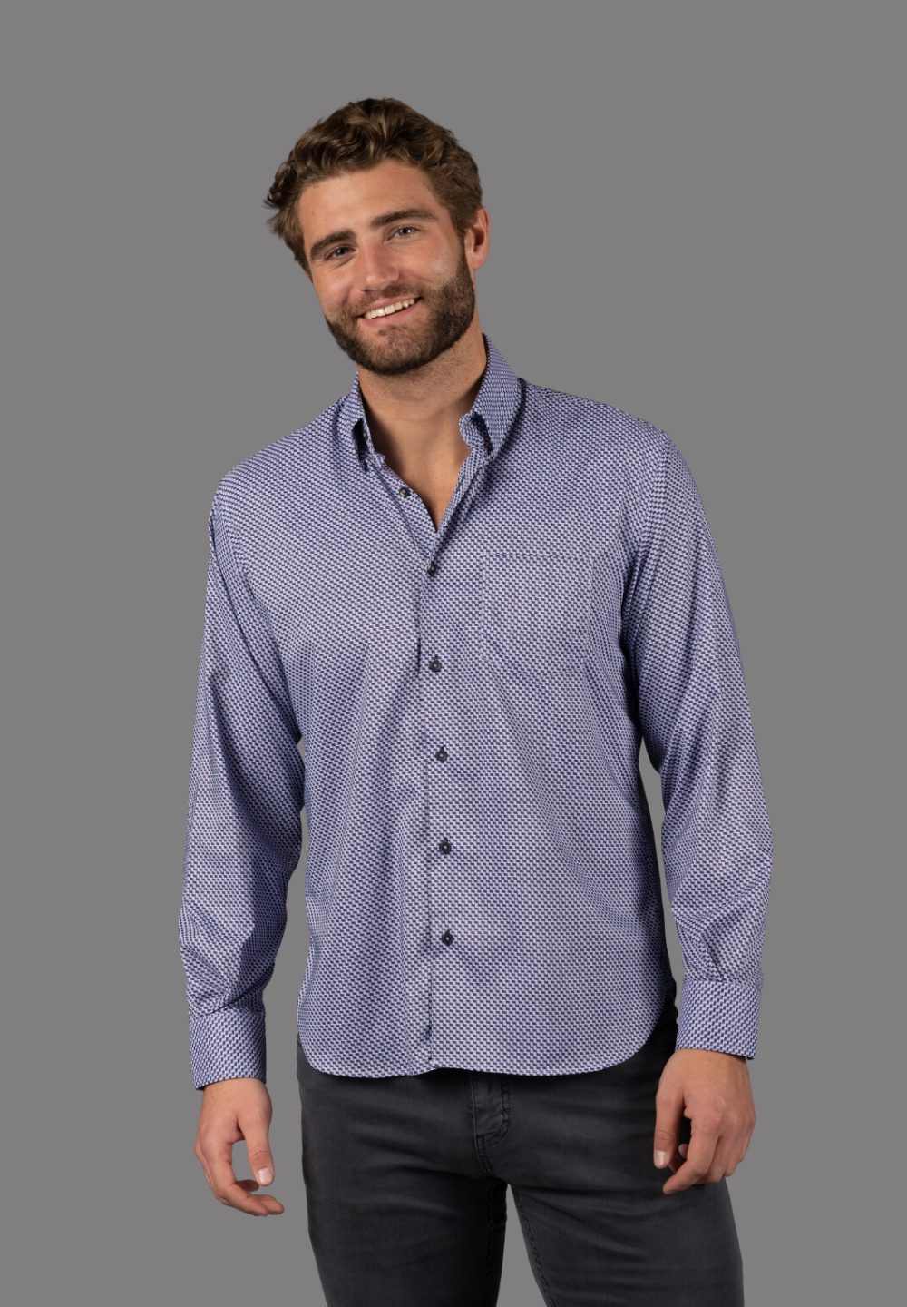 Steel Blue with Purple Check Shirt