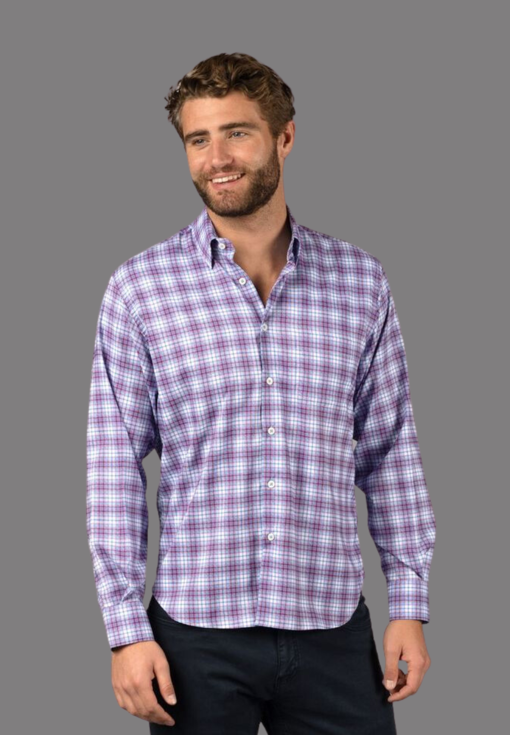 Purple and White Plaid Shirt