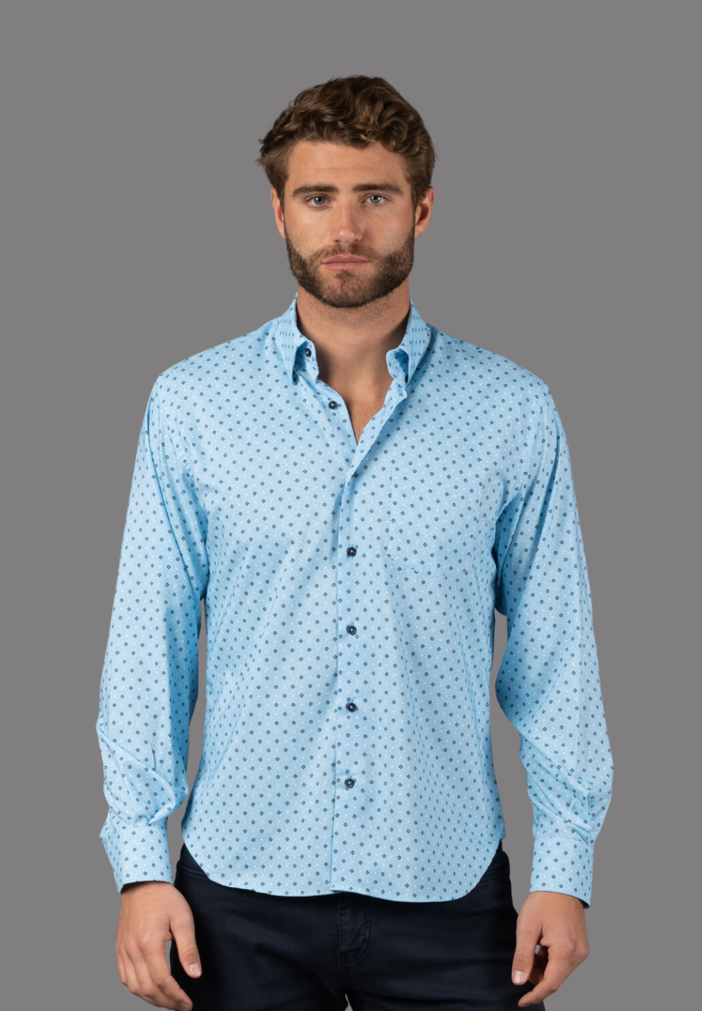 Powder Blue with Navy and White Box Shirt