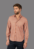 Load image into Gallery viewer, Orange, Navy, and White Plaid Shirt
