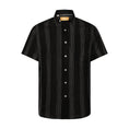 Load image into Gallery viewer, Black with White Striped Short Sleeve Embroidered Shirt
