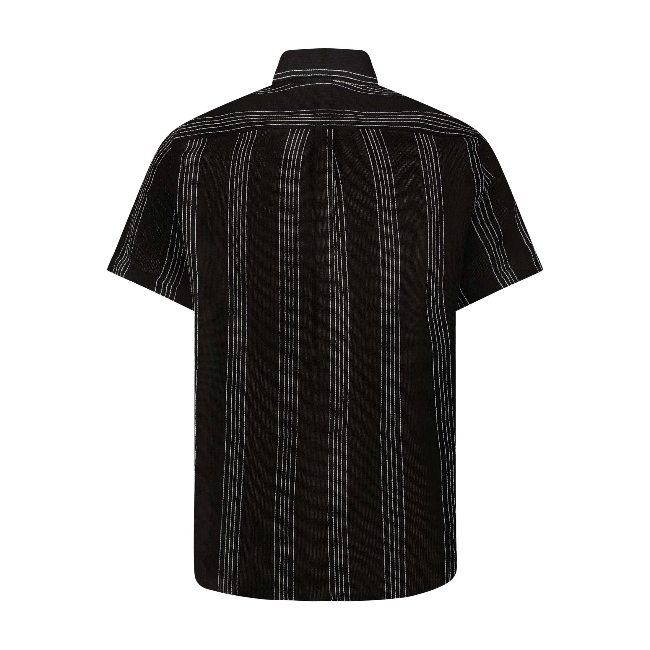 Black with White Striped Short Sleeve Embroidered Shirt