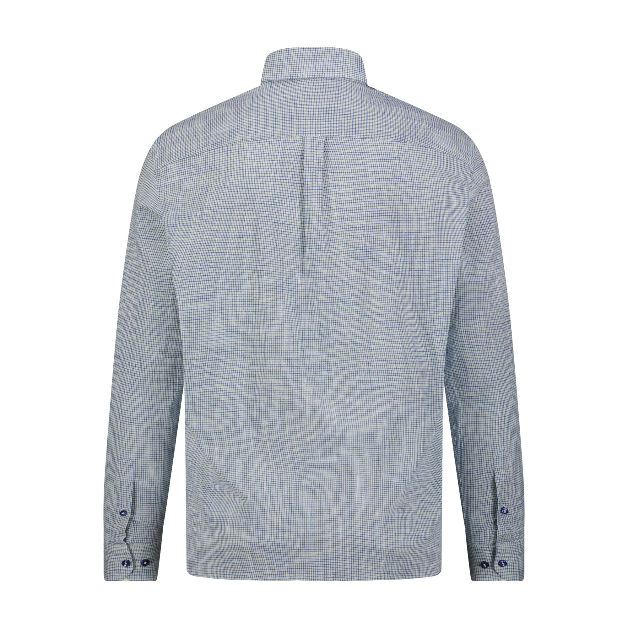 Sky Blue Navy Check Hidden Button Down Long Sleeve Shirt