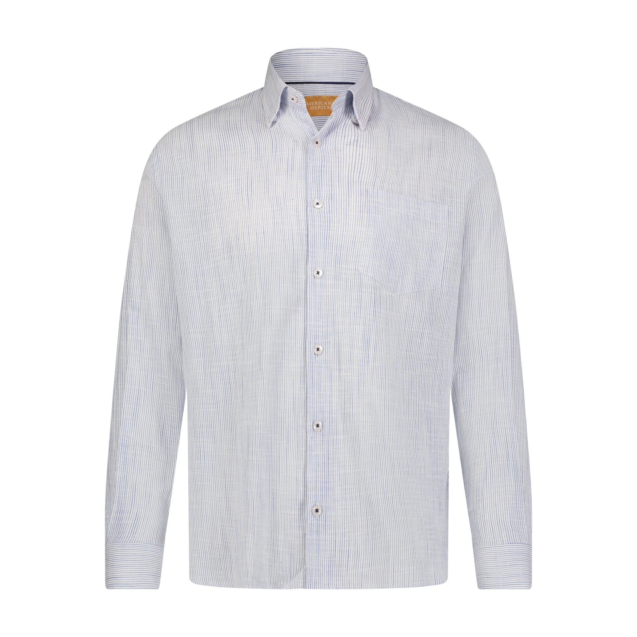 White Blue Indigo Mini Check Hidden Button Down Long Sleeve Shirt