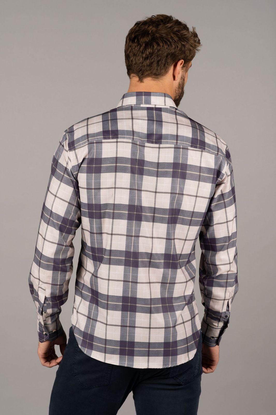 Beige and Navy Plaid Shirt