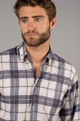 Load image into Gallery viewer, Beige and Navy Plaid Shirt
