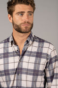 Load image into Gallery viewer, Beige and Navy Plaid Shirt
