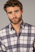 Load image into Gallery viewer, Beige and Navy Plaid Shirt
