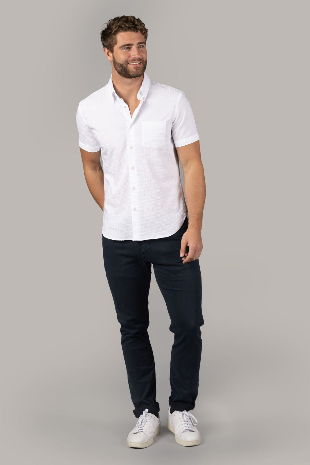 White Seersucker Stripe Shirt
