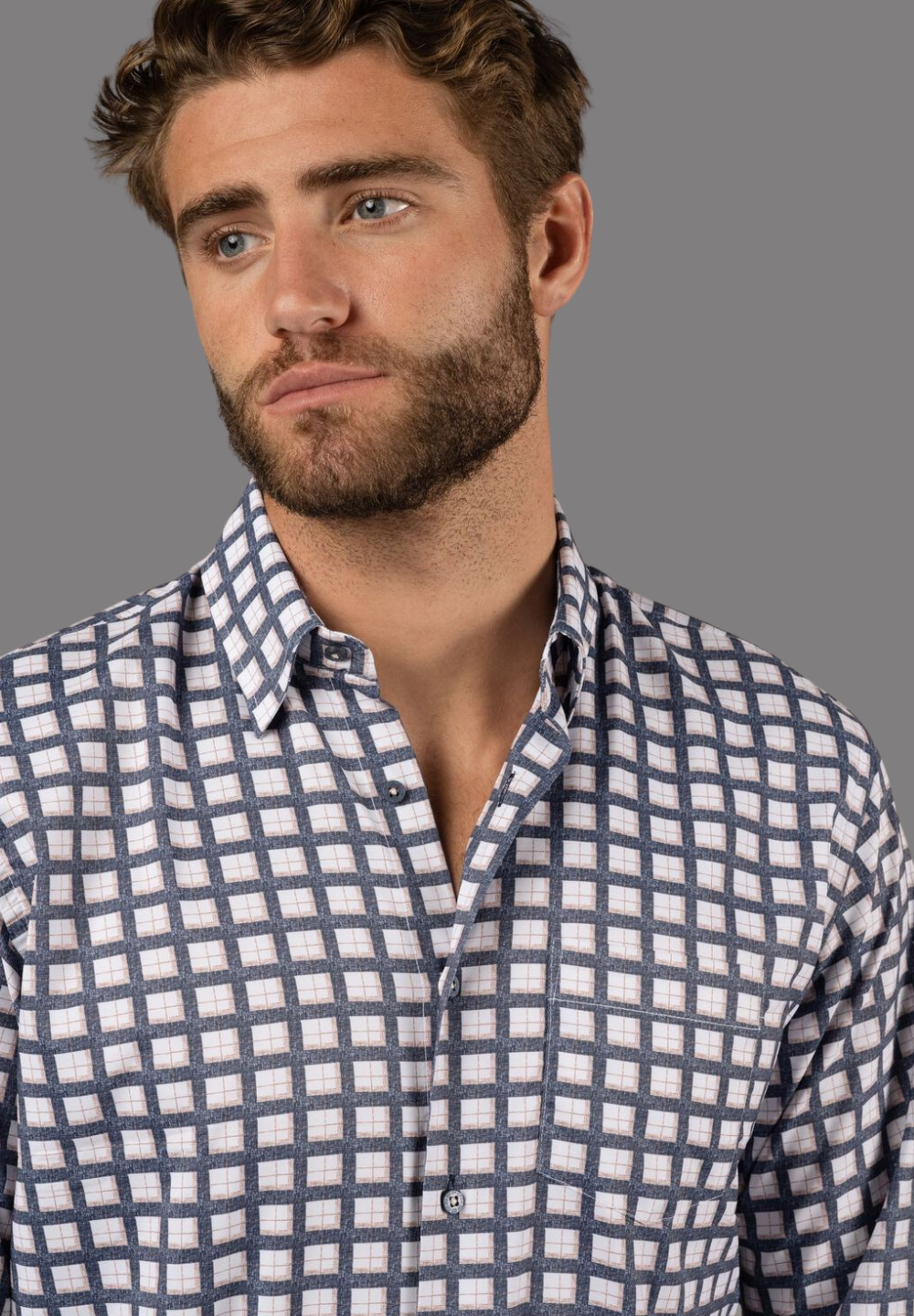 White, Denim Blue, and Brown Plaid Check Shirt