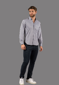 Load image into Gallery viewer, White, Denim Blue, and Brown Plaid Check Shirt
