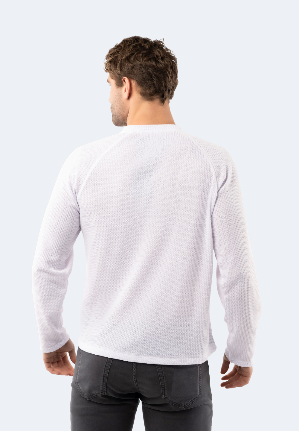 White Waffle Knit 3-Button Henley