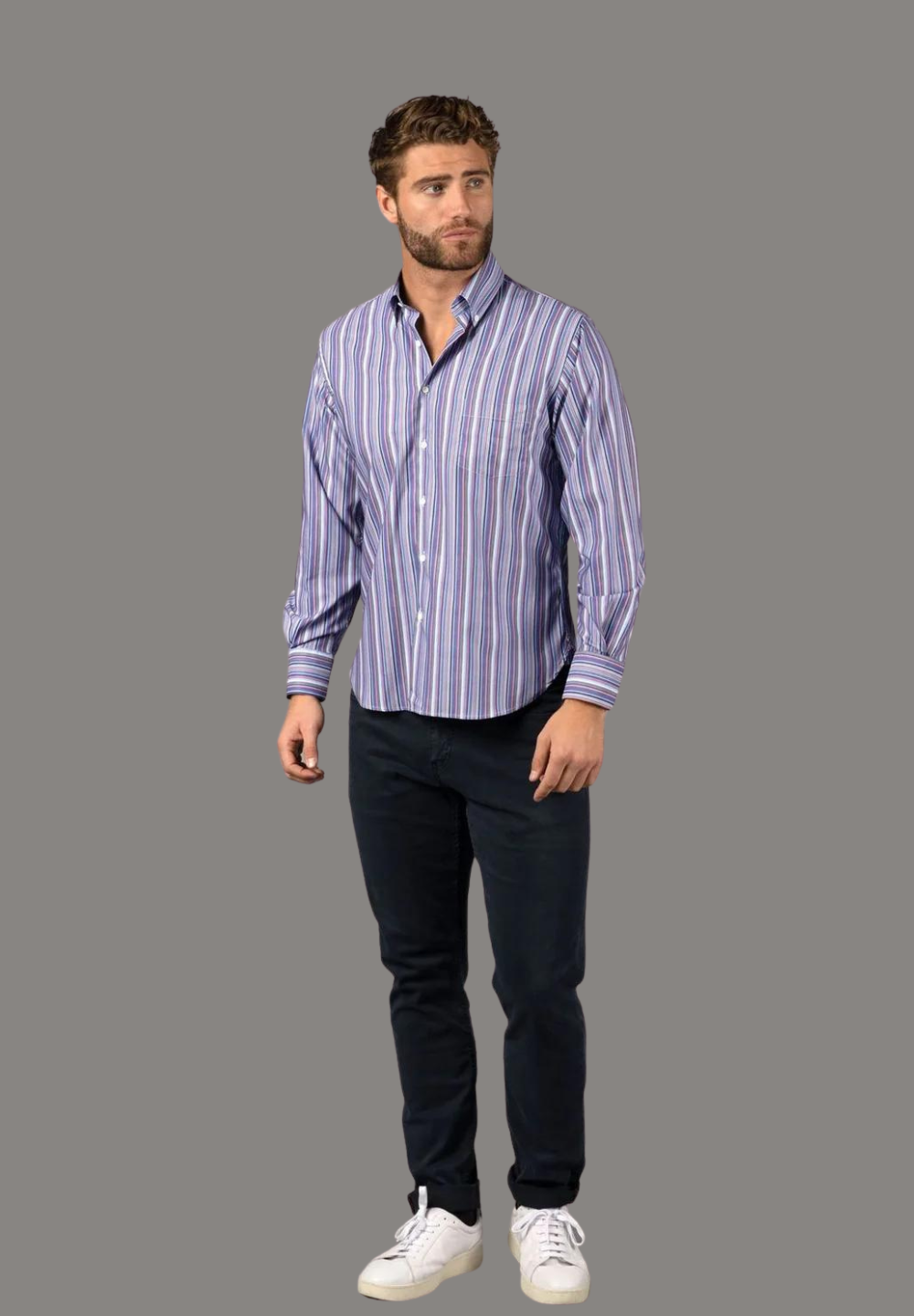 White with Purple & Pink Multicolor Stripe