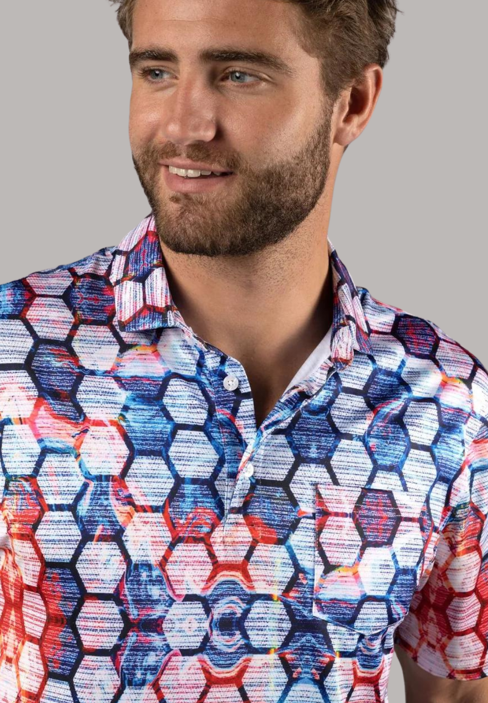 Blue and Red Honeycomb Polo Shirt