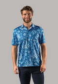 Load image into Gallery viewer, Blue with White Music Print Polo Shirt
