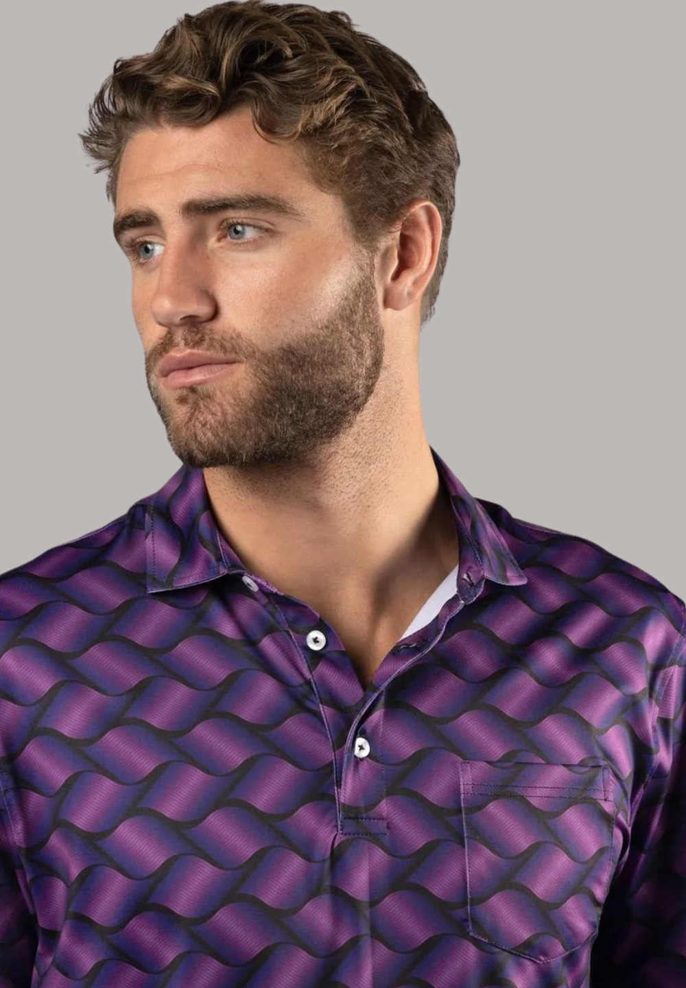 Black with Purple Waves Print Polo Shirt