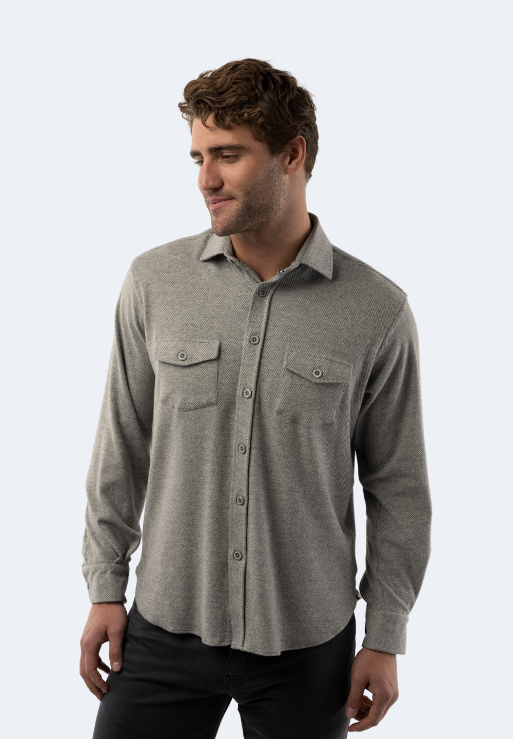 Light Grey Stripes Knit Shirt
