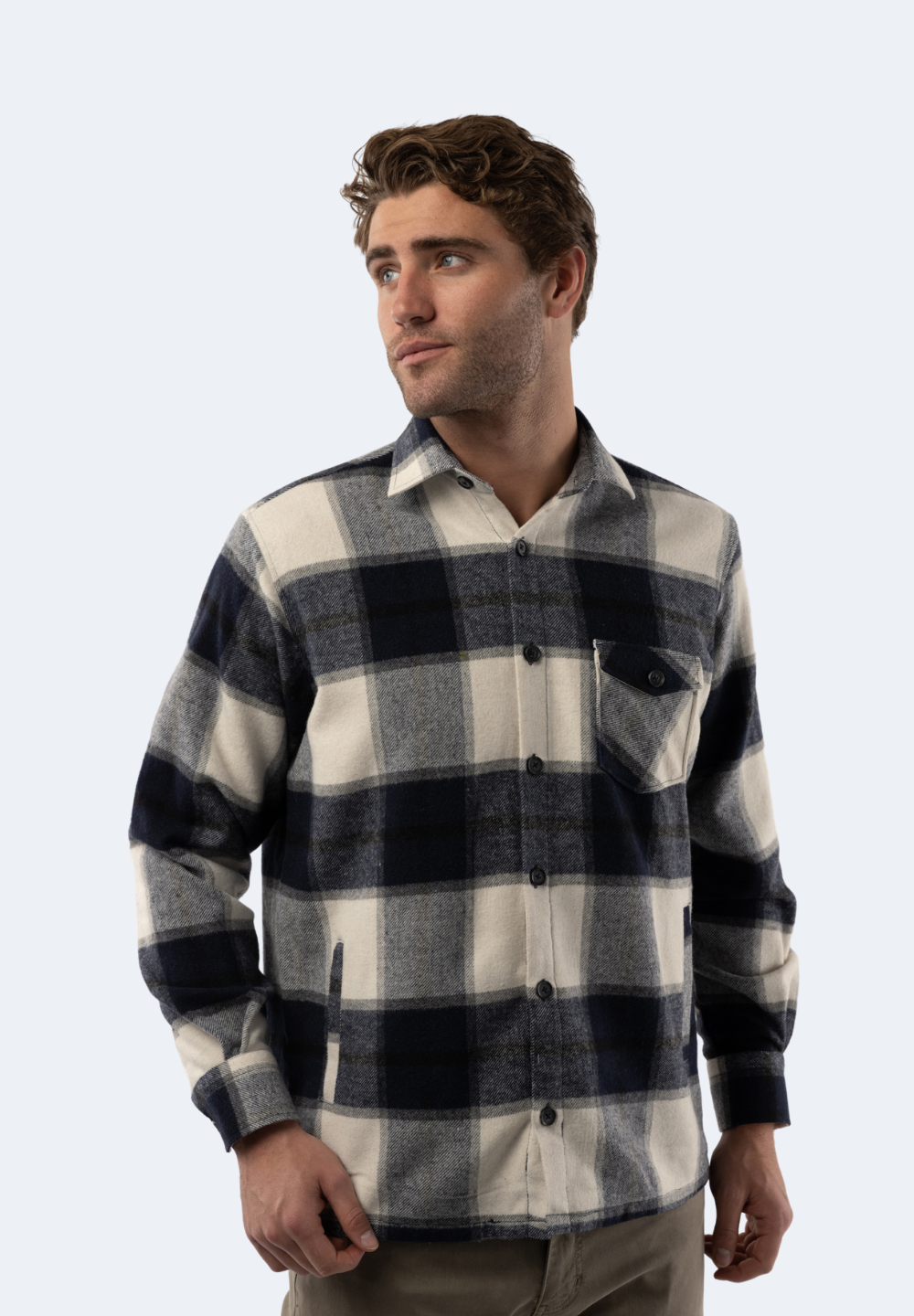 White and Navy Plaid Flannel