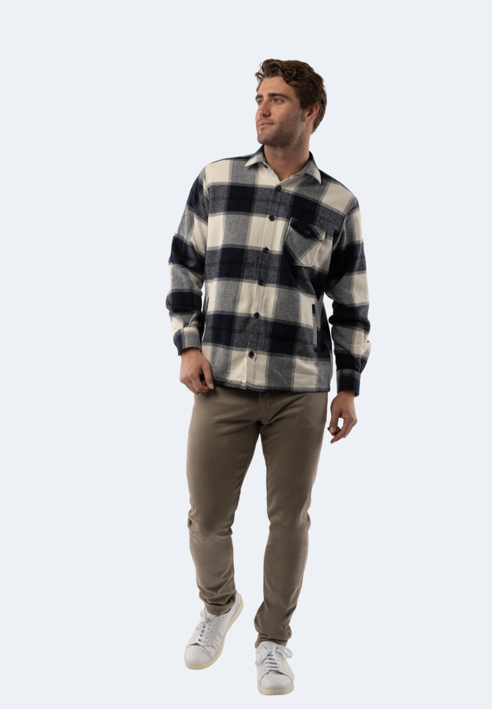 White and Navy Plaid Flannel